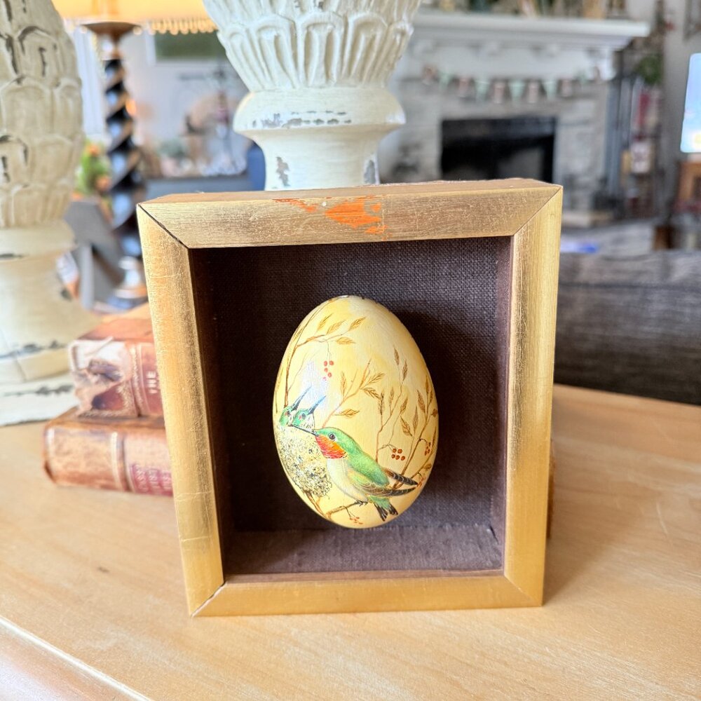 OOAK 1970's Hand Painted Goose Egg Framed - Picture 5 of 17